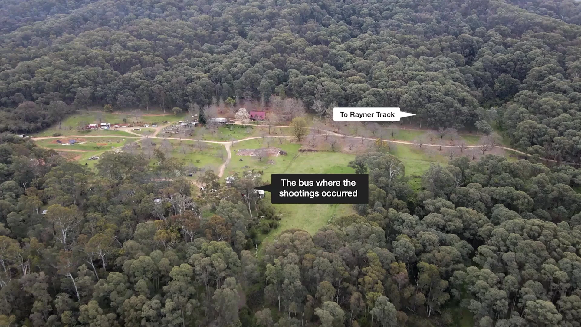 The property from the air, the survey reference for the recreation.
