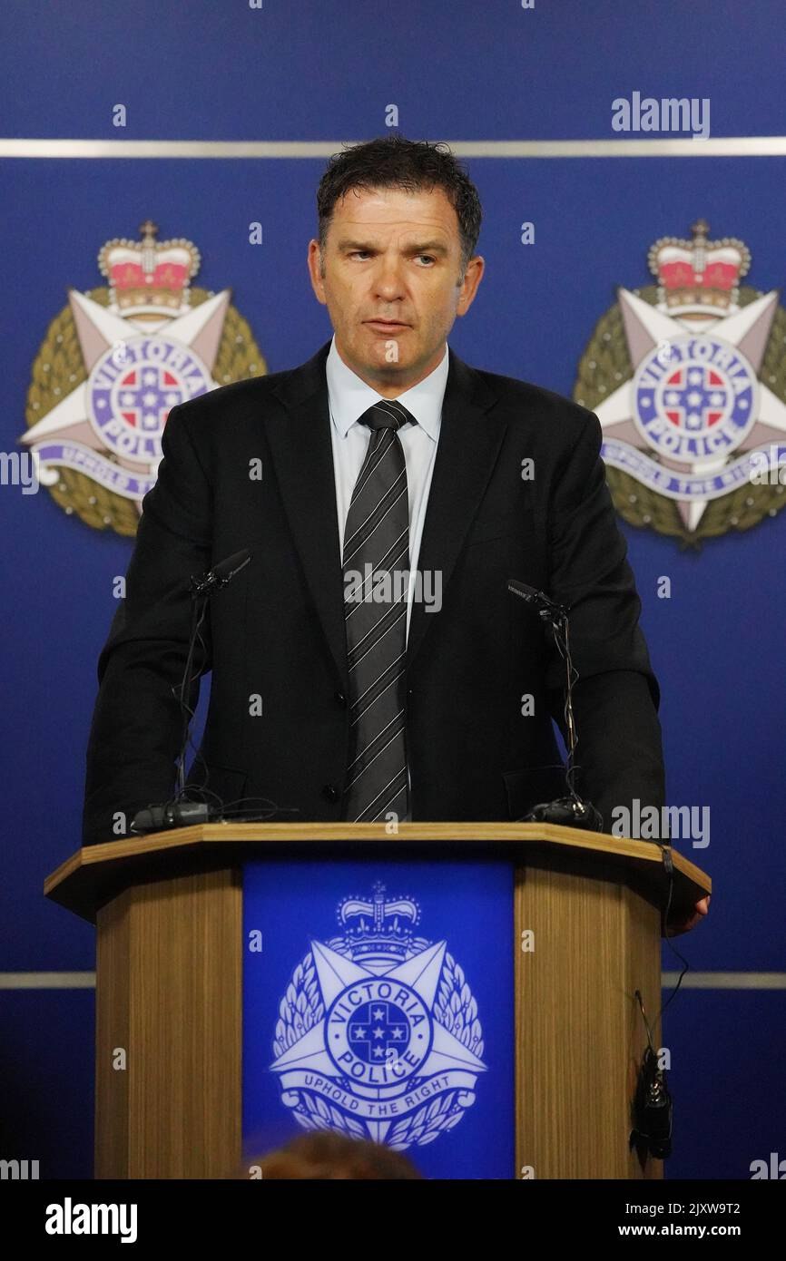 Andrew Stamper at a Victoria Police podium. Agency preview, licence pending.